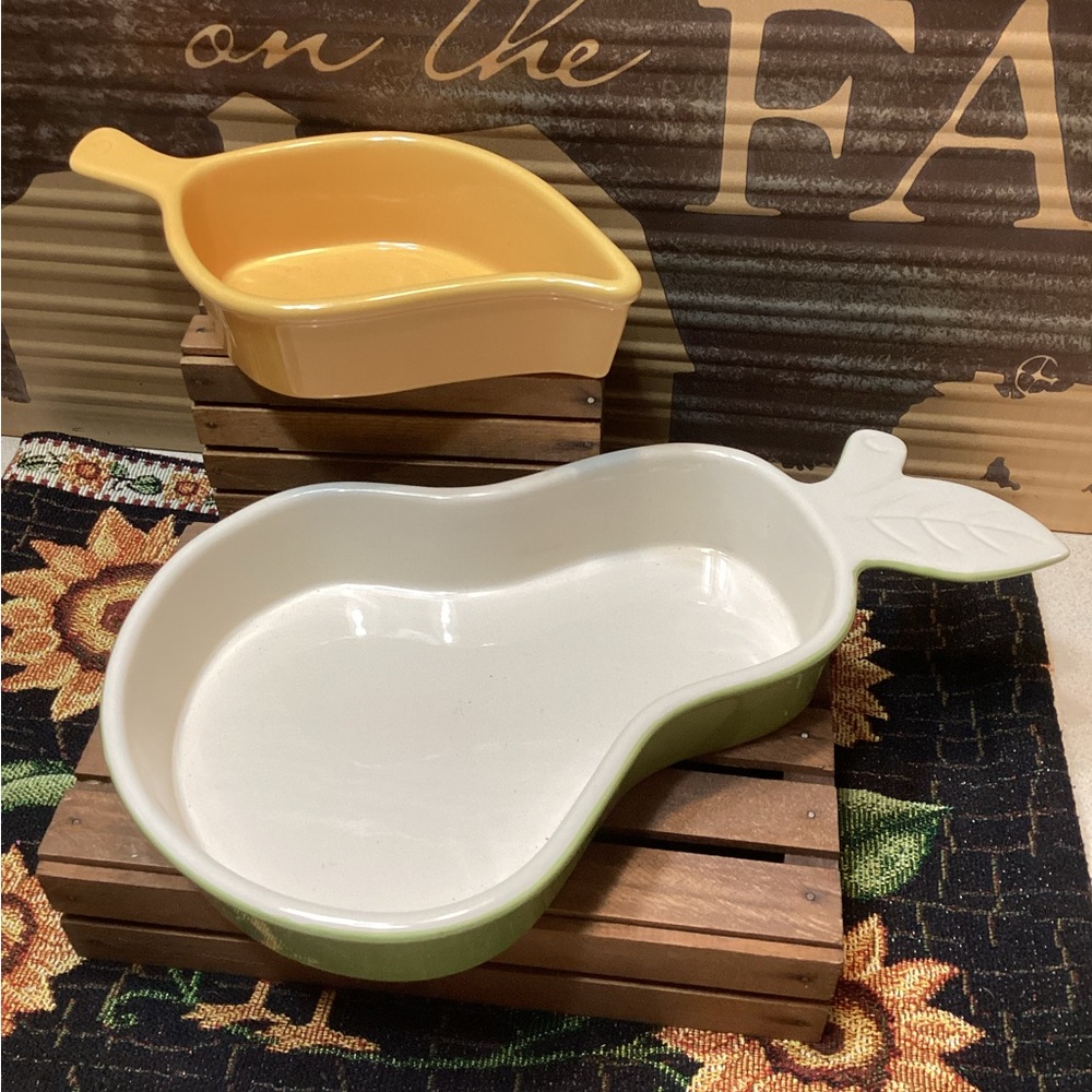 Pear-Shaped Chantal Ceramic 1 Quart Baking Dish & 12 ounce Leaf Shaped Serving